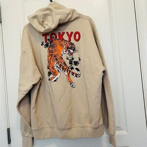 Beige Hoodie with Tiger and Tokyo Print